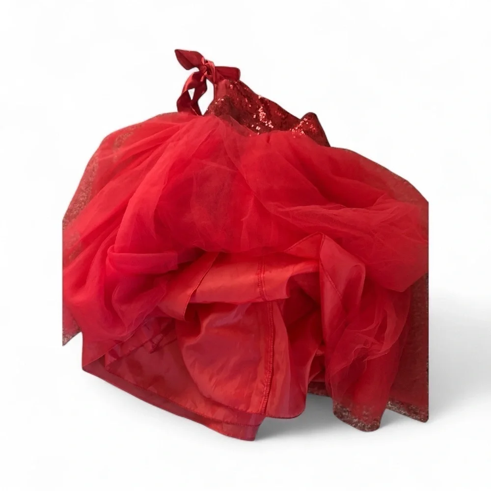Little Girls Size 4  Red Sequin One-Shoulder Tulle Dress Valentines Day B-Day